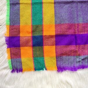 Colorful Woven Plaid Textile Home Decor Accent with Fringe